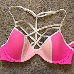 Pink strappy bikini top